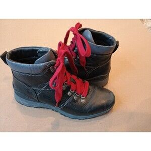 Bionica Womens Dalton Leather Combat Boots Sz 8.5 M Black Red Waterproof Moto